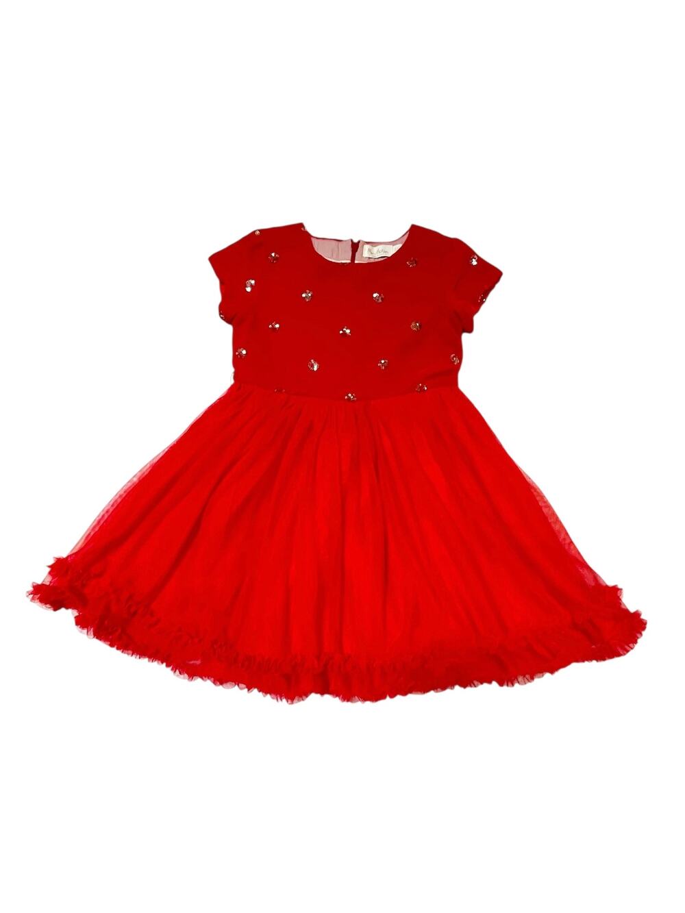Mini Boden Red Velvet and Tulle Sequin Party Dress Size 5/6